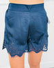 Navy Satin Lace Trim Shorts ( Reg.)