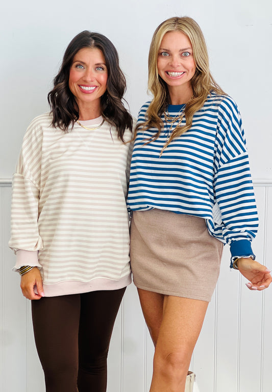 Essential Classic Striped Sweatshirt (Reg & Plus)-2 Colors