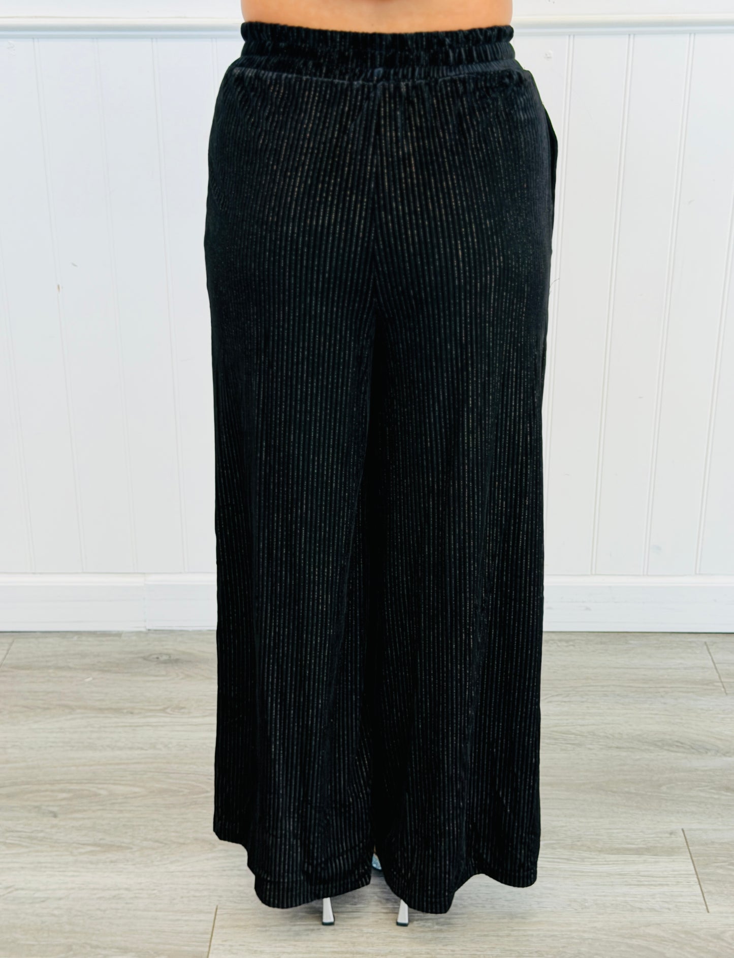 Black Wine Velvet Blouse Top & Pants Set (Reg & Plus)
