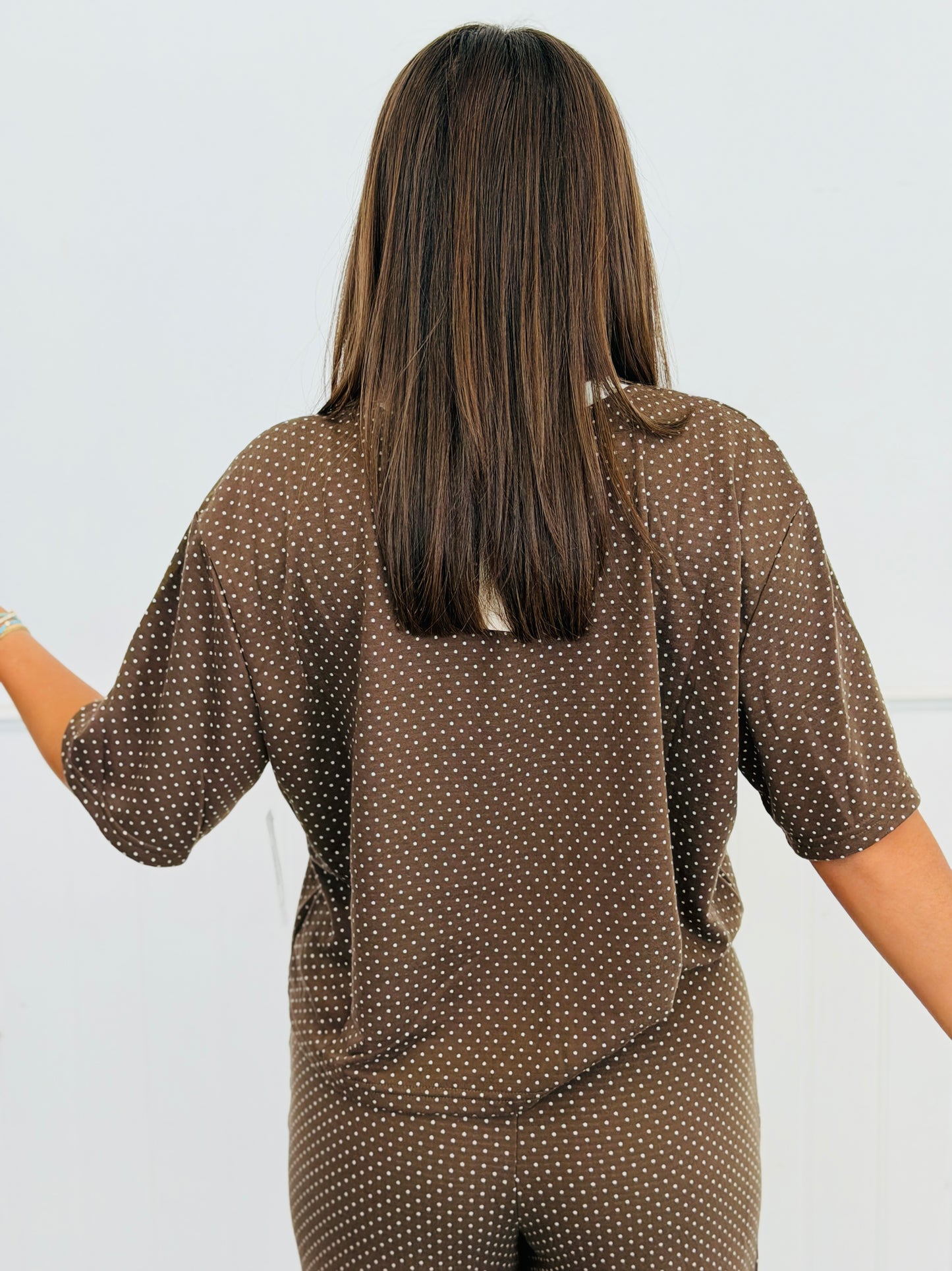 Brown Polka Dot Top & Crop Pants Set (Reg.)