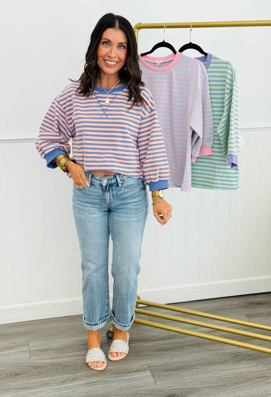 Striped Cross V Stitch Pullover Top (Reg.)-3 Colors