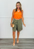 Olive Lace Detailed Long Shorts (Reg.)