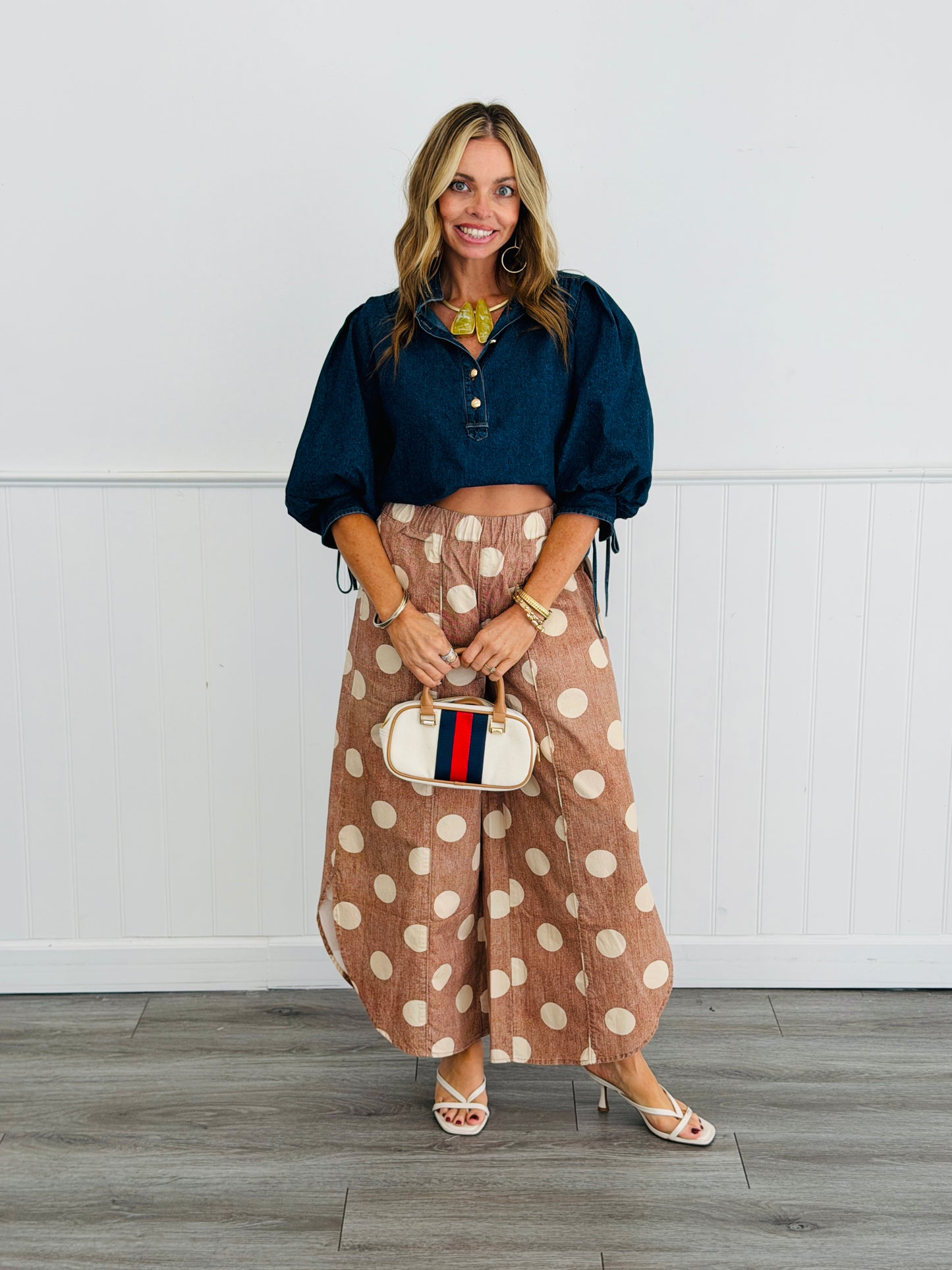 Mocha/Oatmeal Polka Dot Tulip Hem Pants (Reg.)