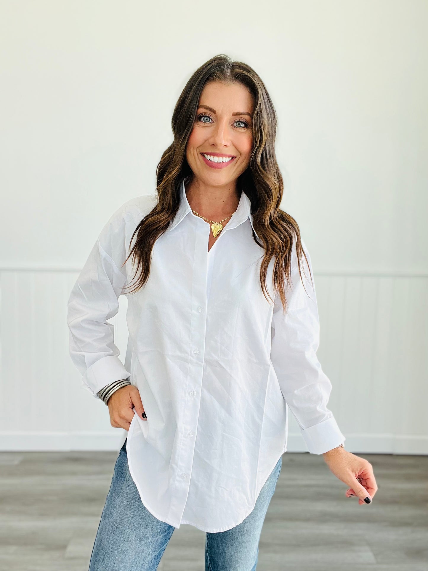 Solid Poplin 3/4 Sleeves Top (Reg. & Plus)- 2 Colors