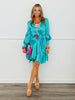 Teal Satin Side Wrap Mini Dress (Reg.)