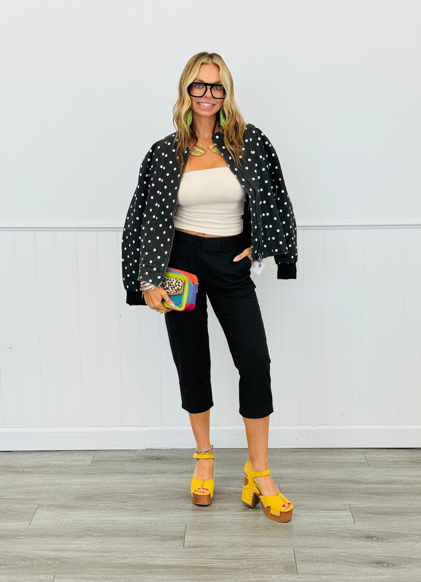 Black Polka Dot Zip Up Jacket (Reg. and Plus)