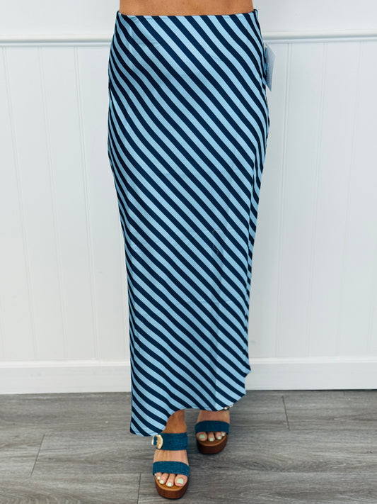 Navy/Light Blue Diagonal Stripe Midi Skirt (Reg.)