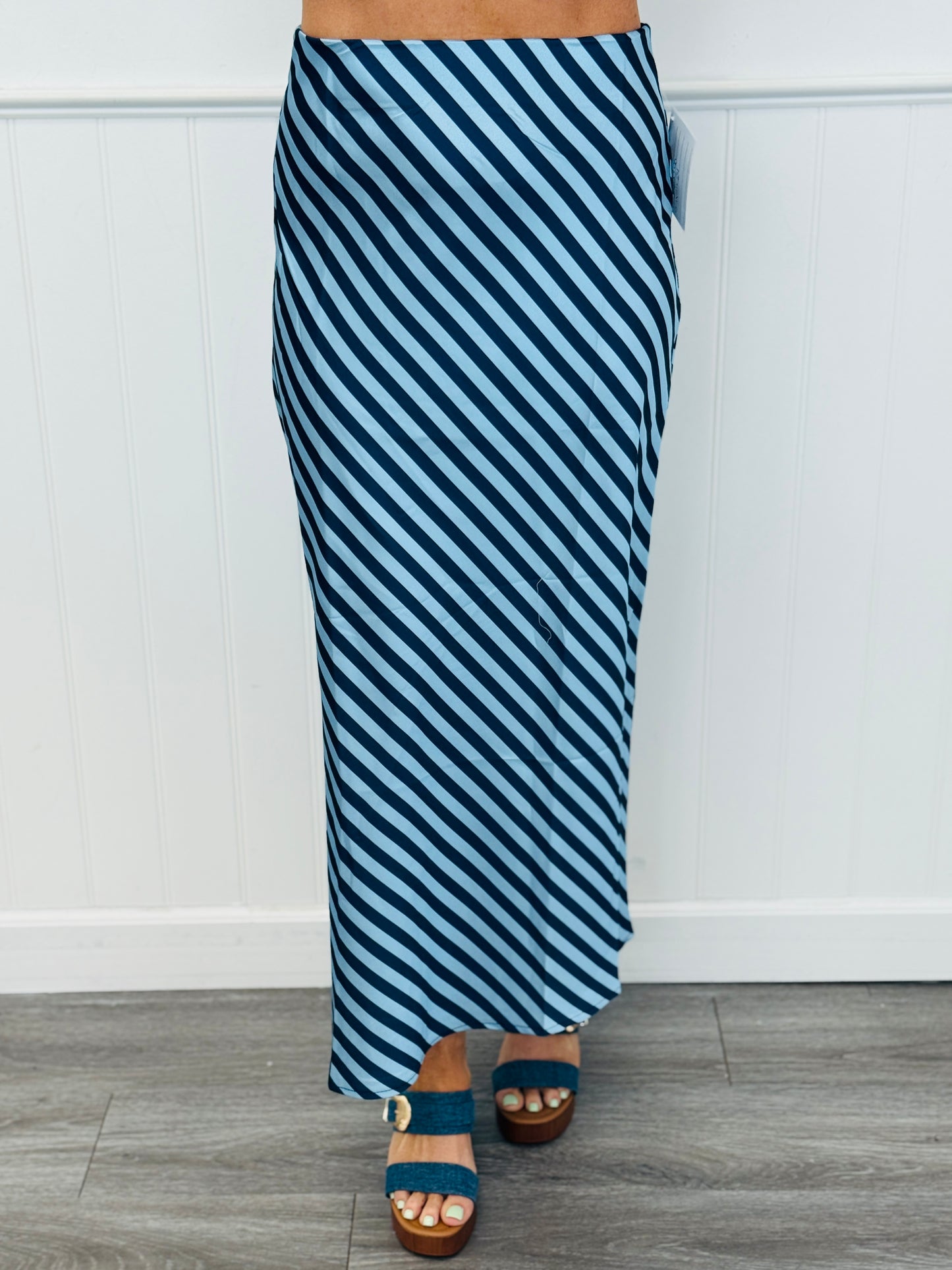 Navy/Light Blue Diagonal Stripe Midi Skirt (Reg.)