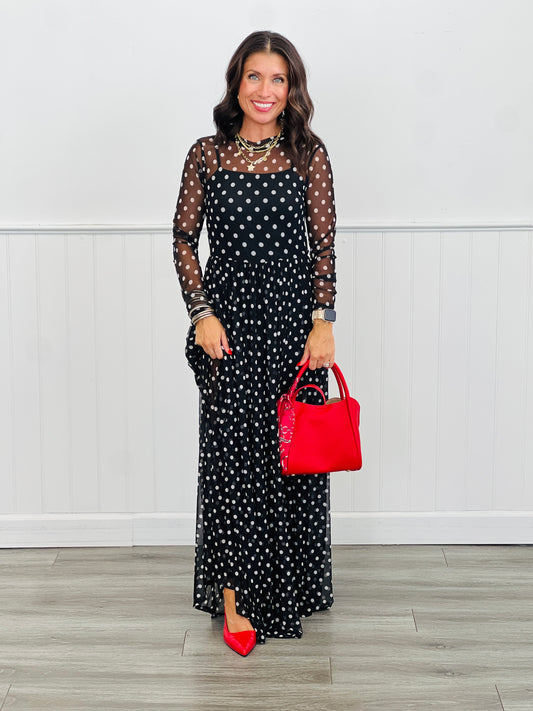 Black Print Mesh Maxi Dress (Reg & Plus)