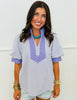 Striped Contrast Trim Puff Sleeve Top (Reg.) - 2 Colors