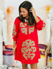 Red Embroidered Faux Leather Applique Mini Dress (Reg.)
