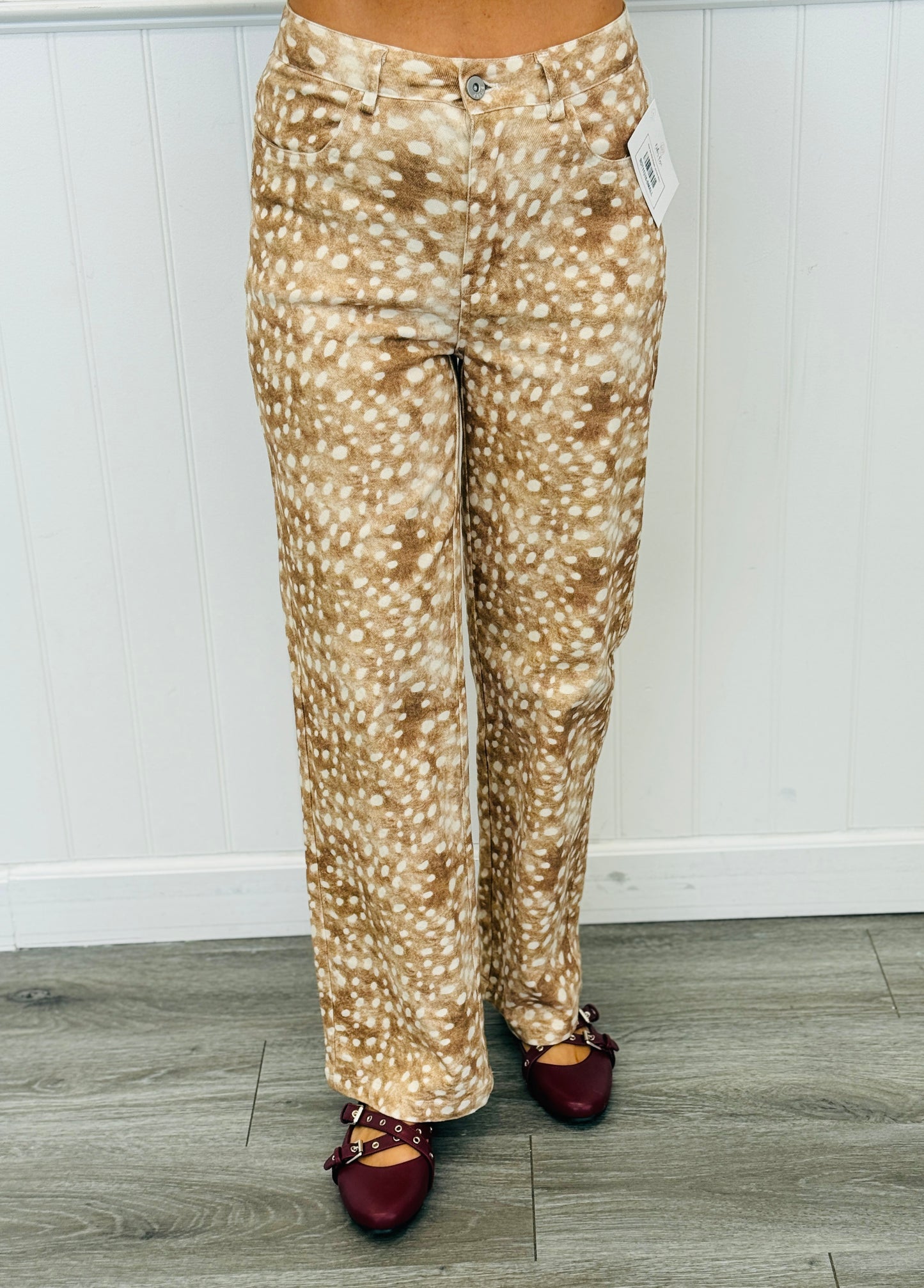 Beige Deer Print Straight Leg Pants (Reg.)
