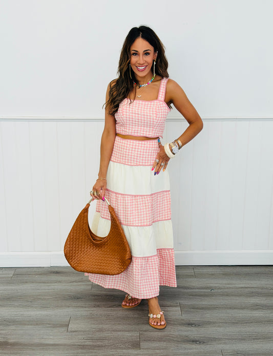 Pink Gingham Crop Top & Maxi Skirt Set (Reg.)