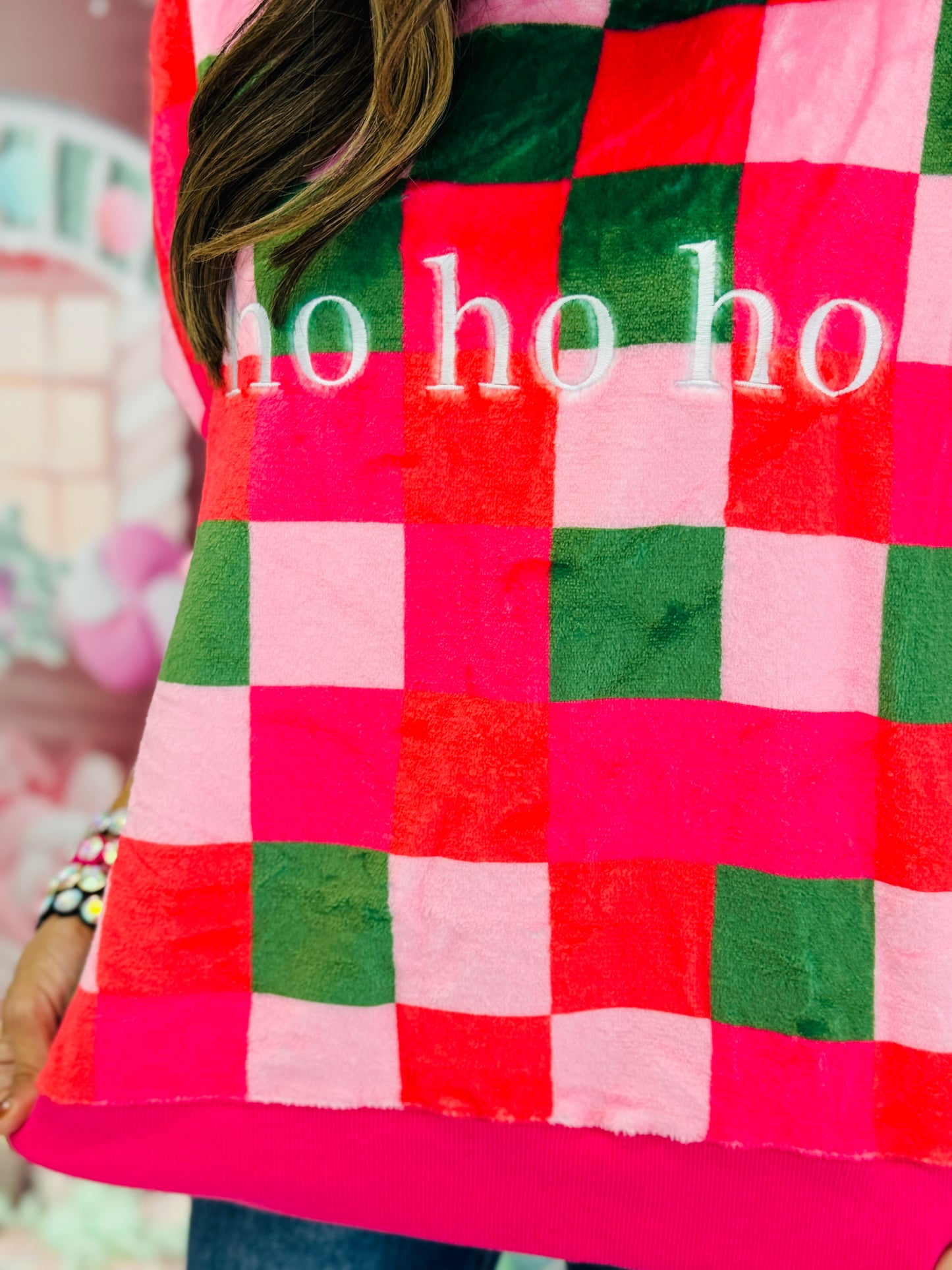 Checkered HoHoHo Sweatshirt (Reg. and Plus)