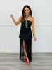 Black Strapless Fringe Hem Mini Dress (Reg.)