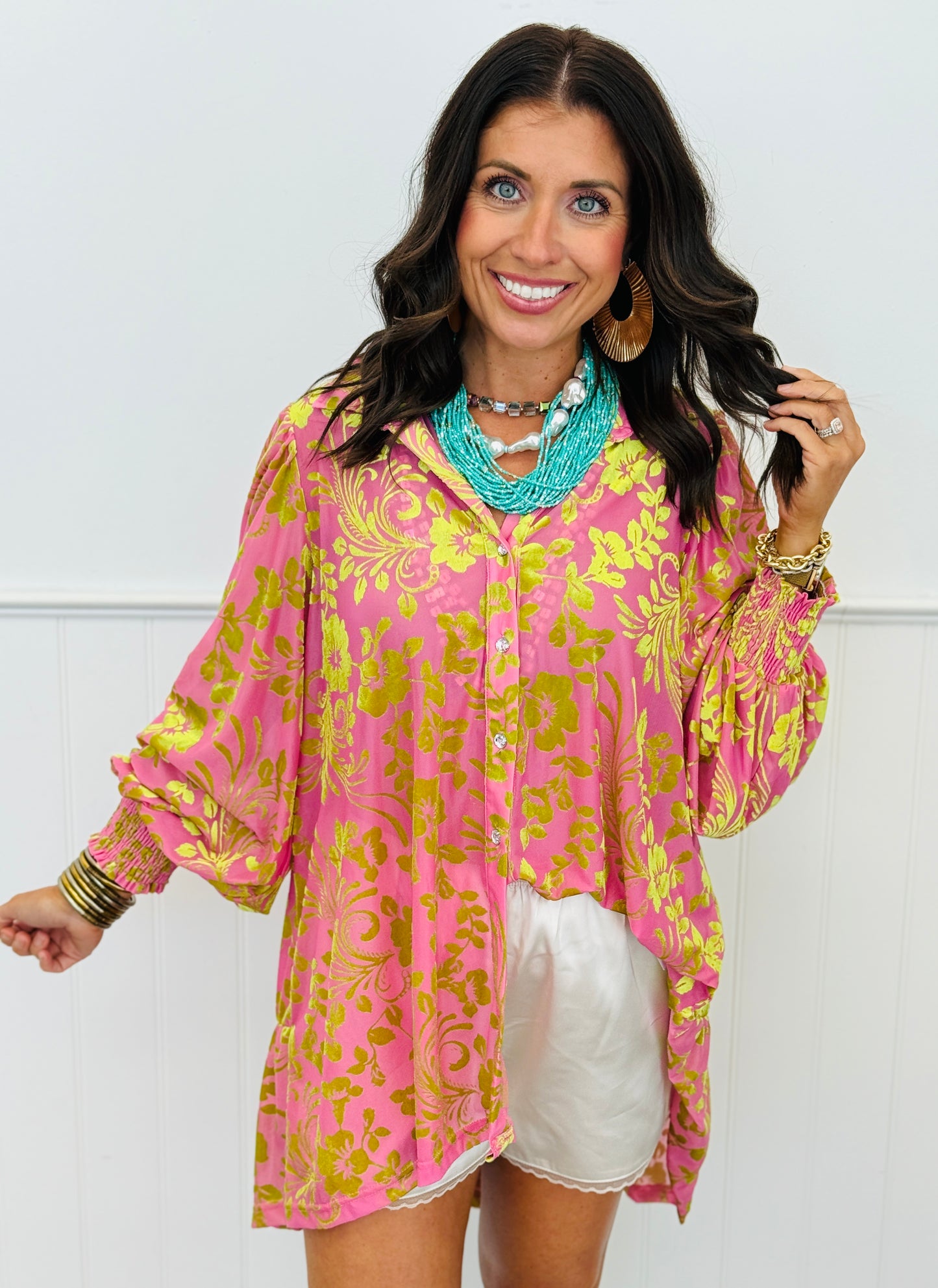 Floral Velvet Button Up Blouse (Reg.)