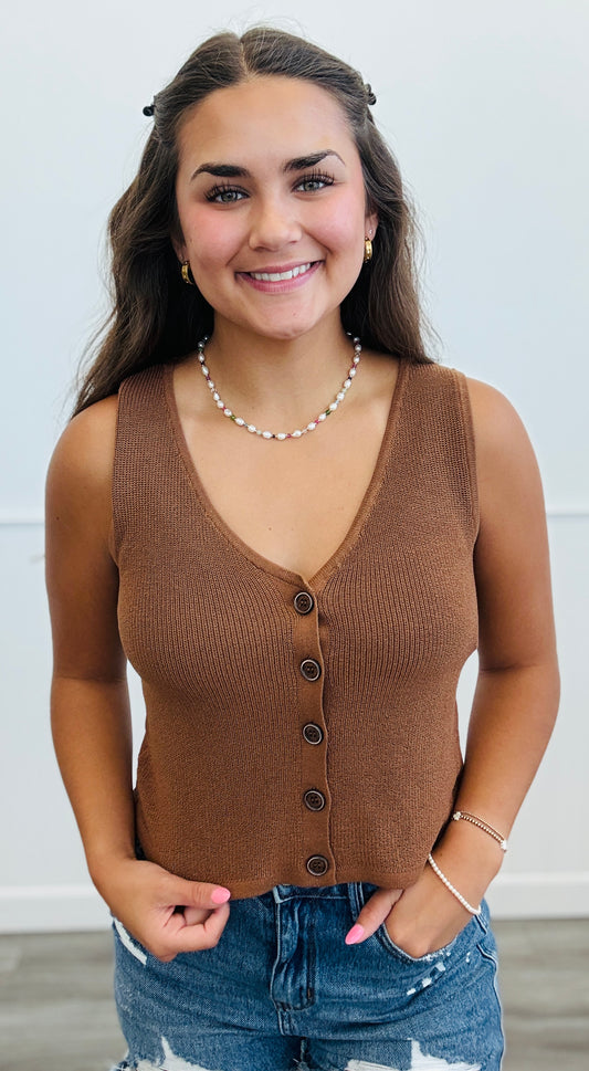 Brown Knit Cardi Vest Top (Reg.)
