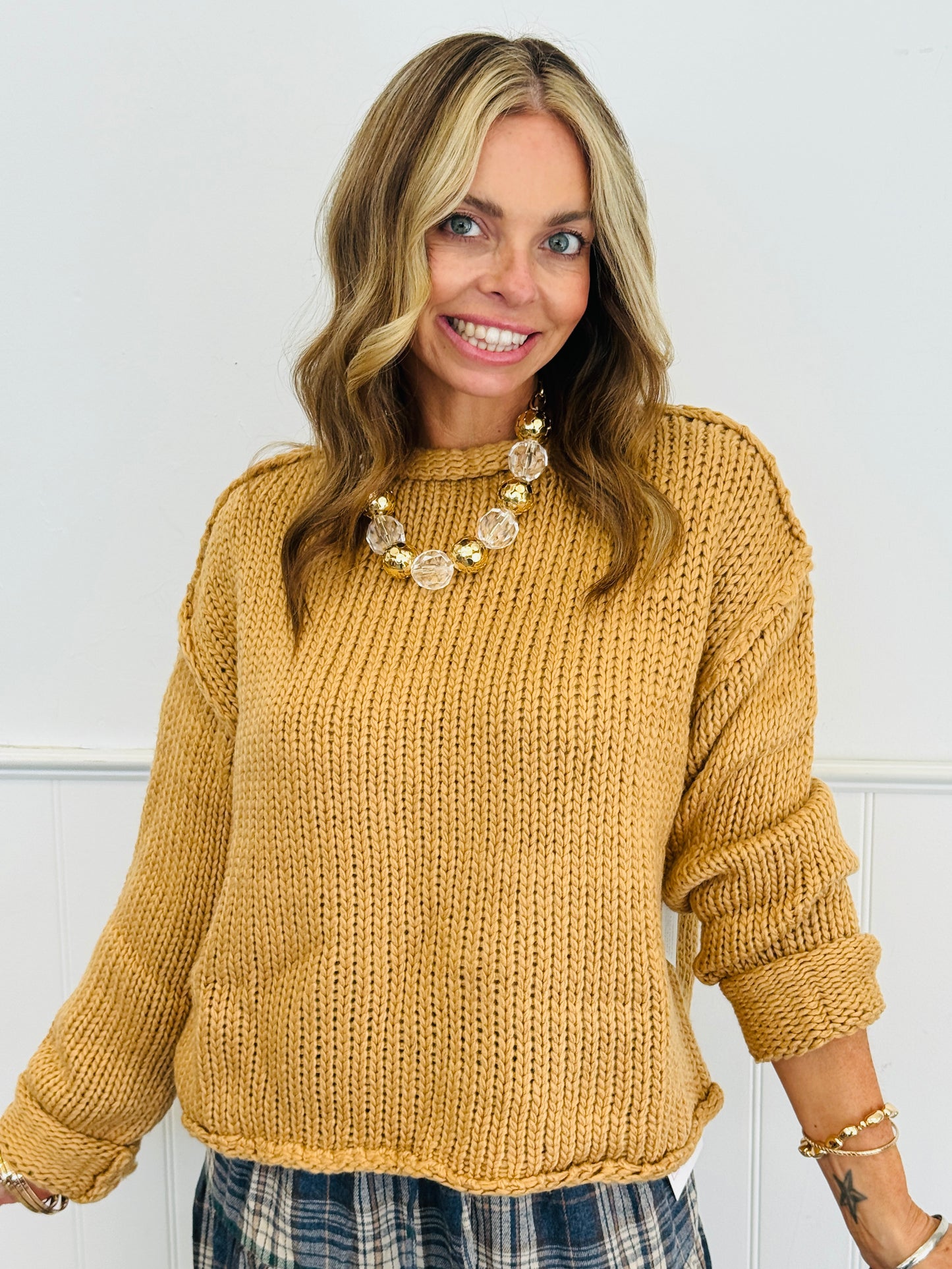 Rolled Collar Loose Knit Sweater Top (Reg.) - 4 Colors