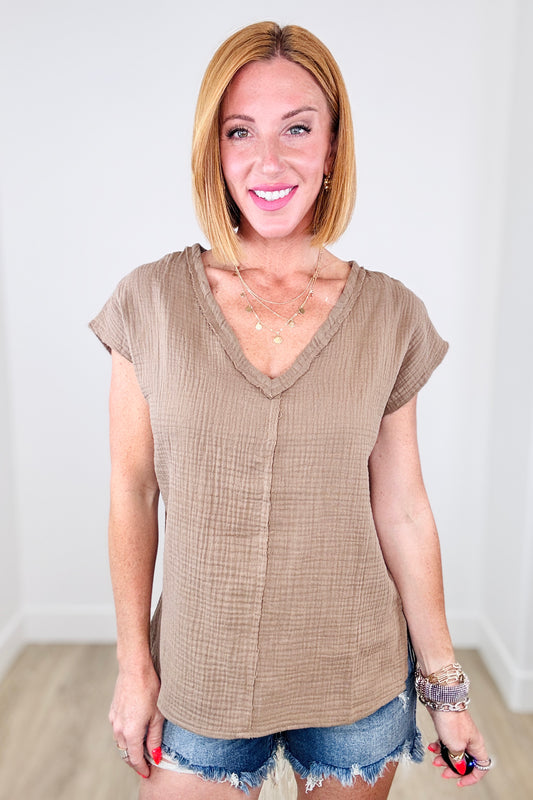 Andree Mocha Cotton Gauze Top (Reg.)