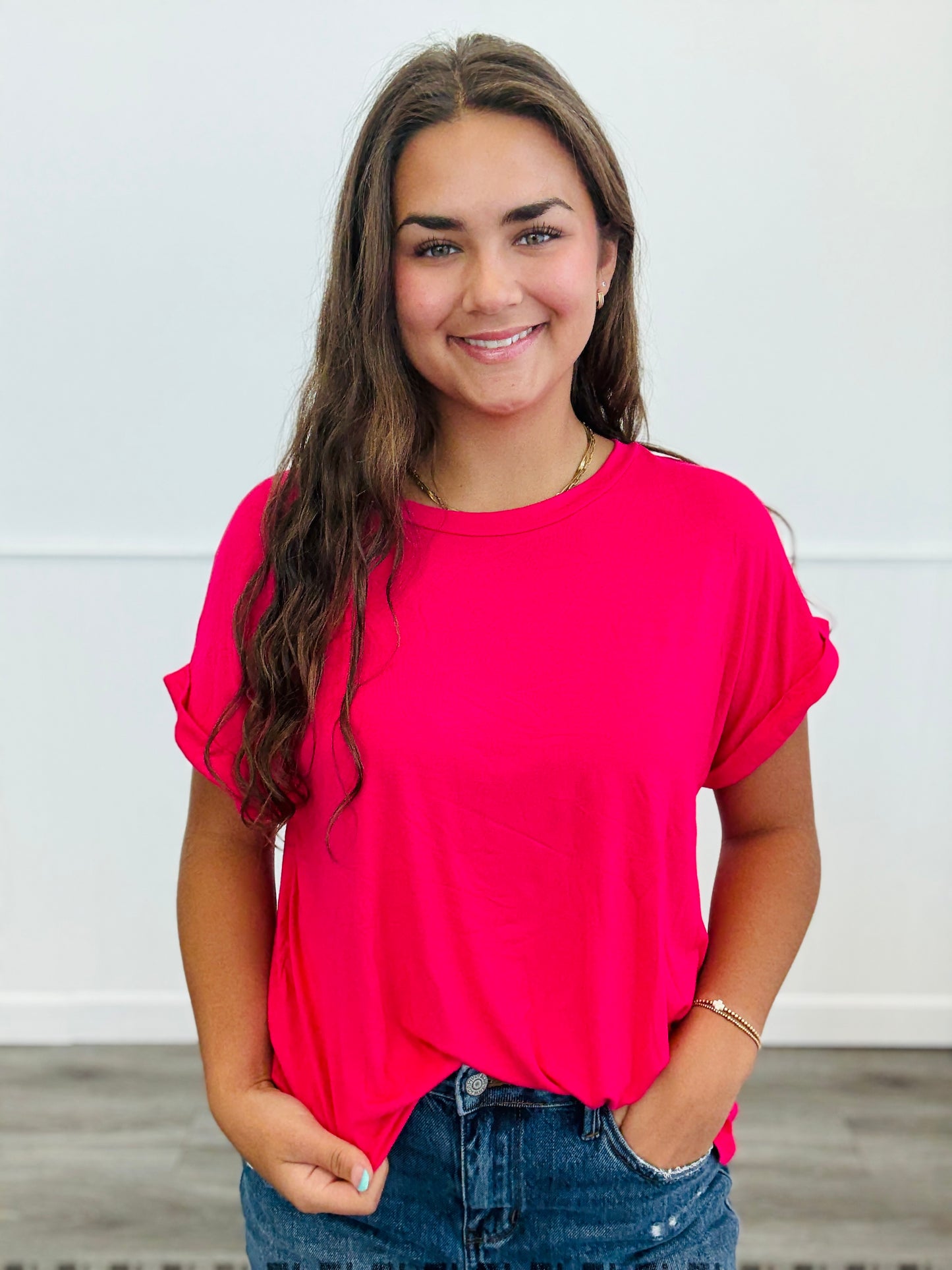 Round Neck Short Sleeve Top-2 Colors