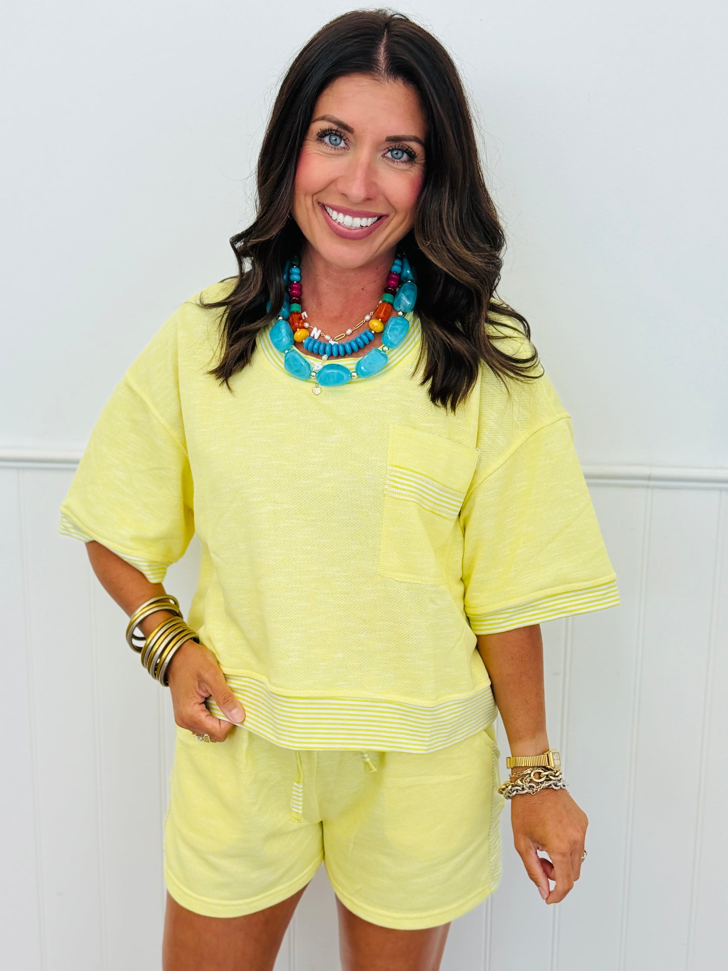 Lemon Contrast Trim Tee & Shorts Set (Reg.)