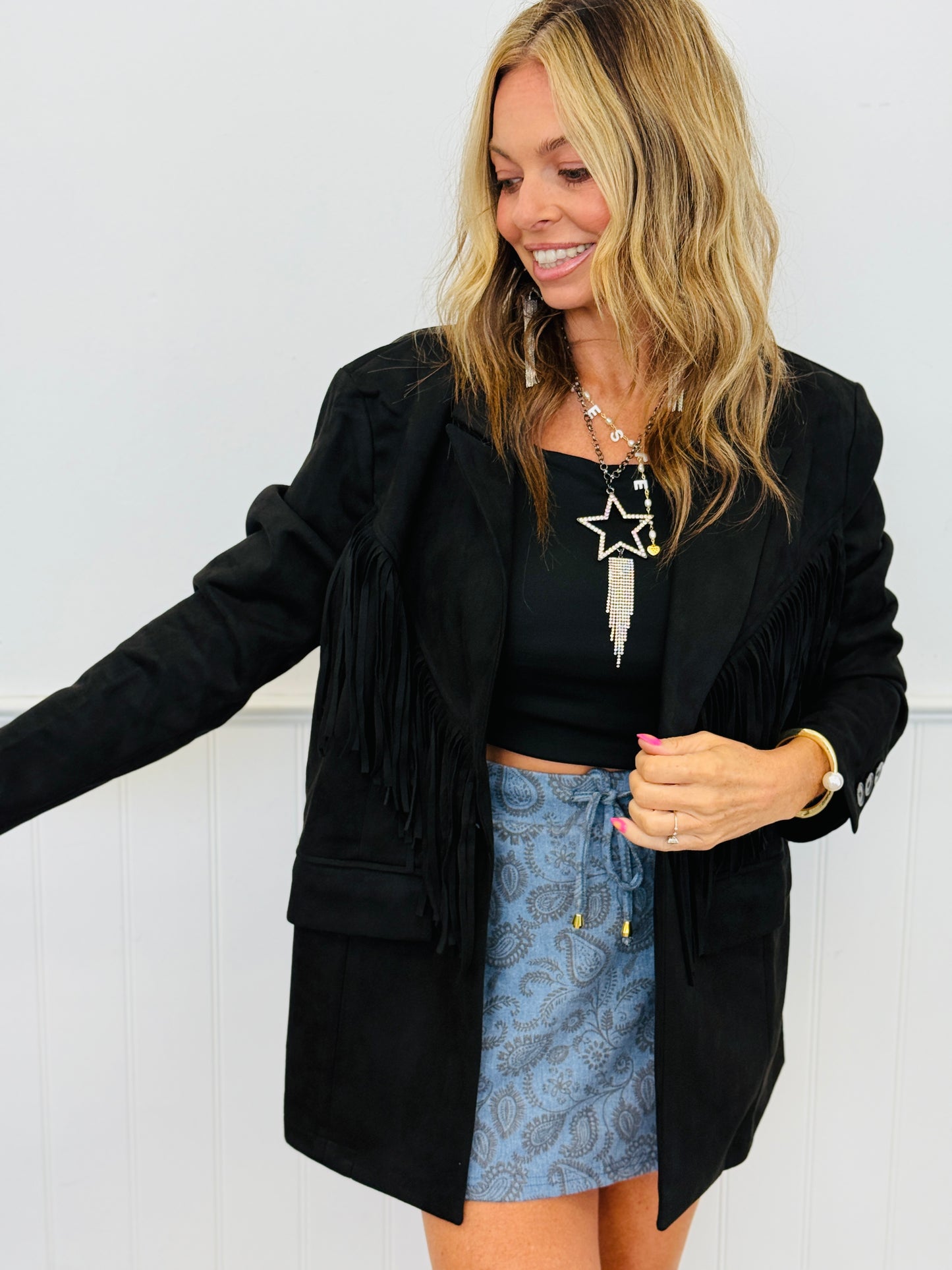 Black Fringe Detail Blazer (Reg.)