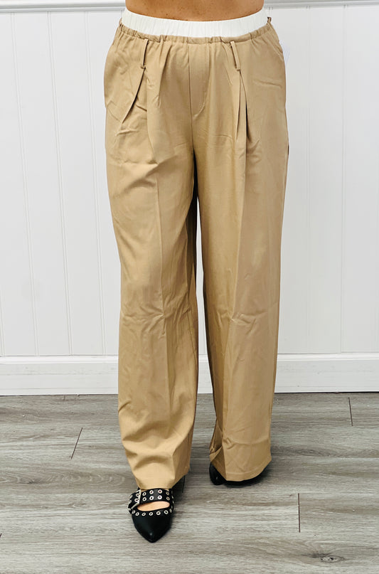 Beige Contrast Double Waist Pants (Reg.)