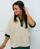 Off White/Olive Vertical Striped Polo Top (Reg. and Plus)