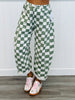 Sage Checkered Print Denim Barrel Pants (Reg & Plus)