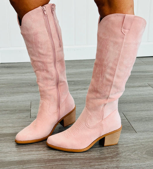 Light Pink Suede Take A Stand Western Boots