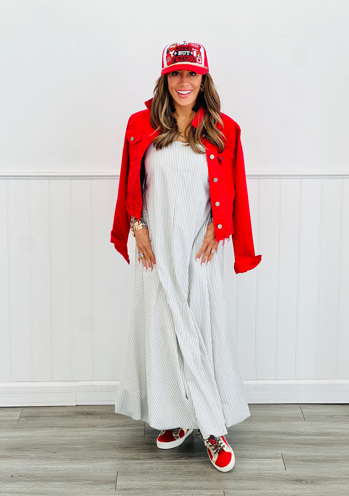 Ivory Stripe Floating Maxi Dress (Reg)