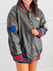 Washed Black Faux Leather Varsity Jacket (Reg.)