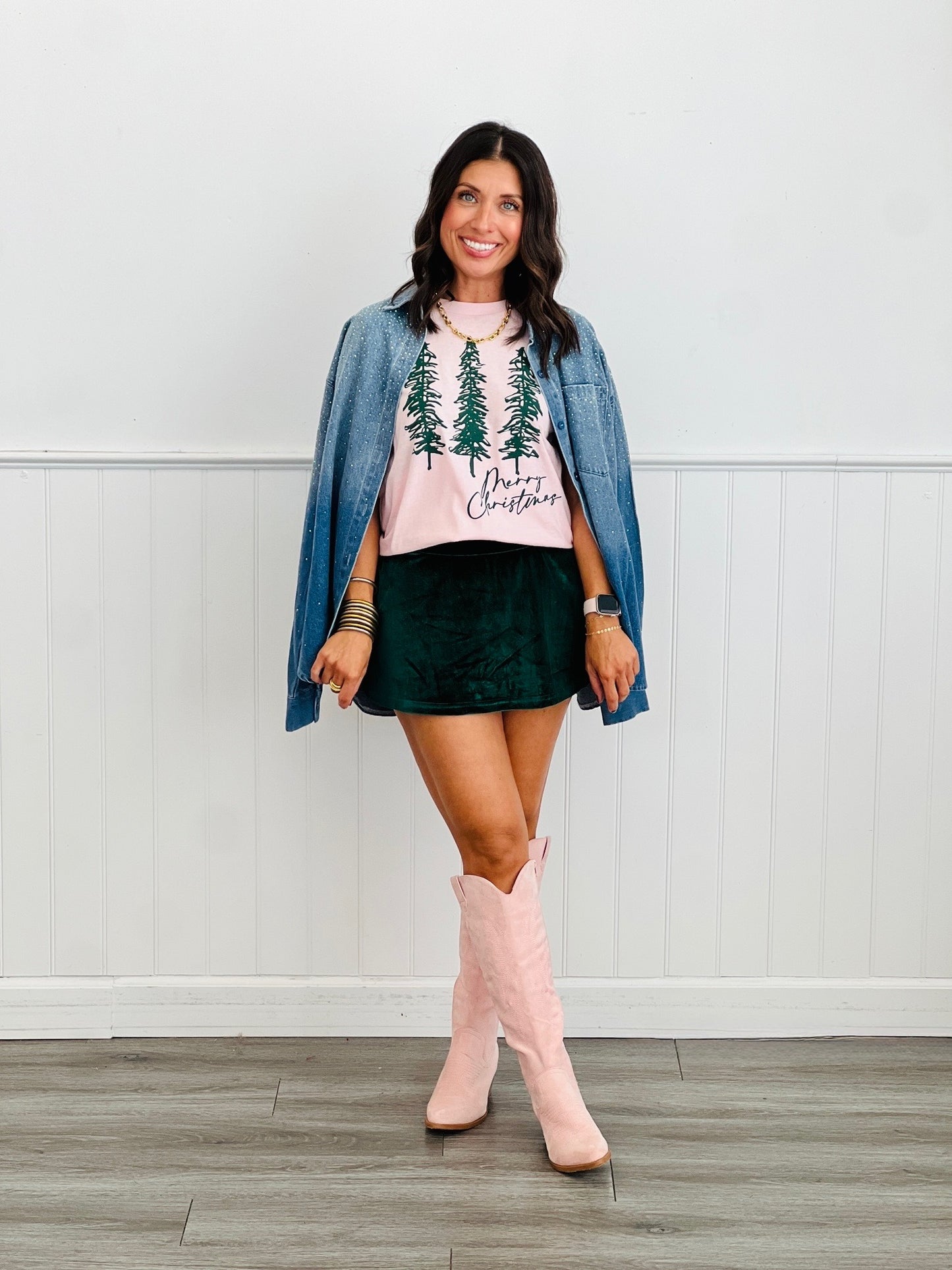 Pink Merry Christmas Tree Graphic Tee  (Reg. and Plus)