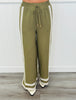 Olive Contrast Stripe Shirt & Pants Set (Reg & Plus)