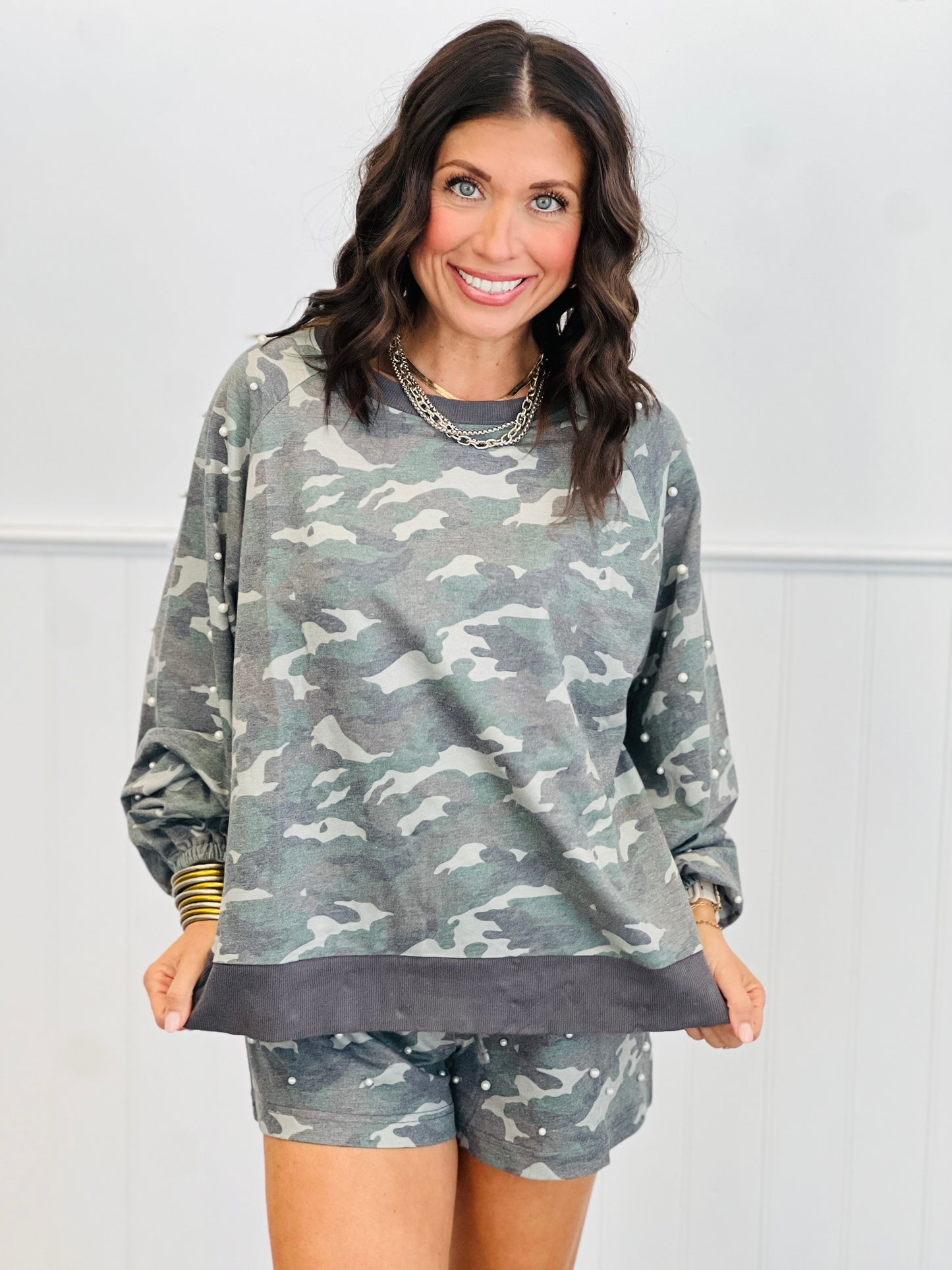 Camo Sweatshirt & Short Set (Reg & Plus)