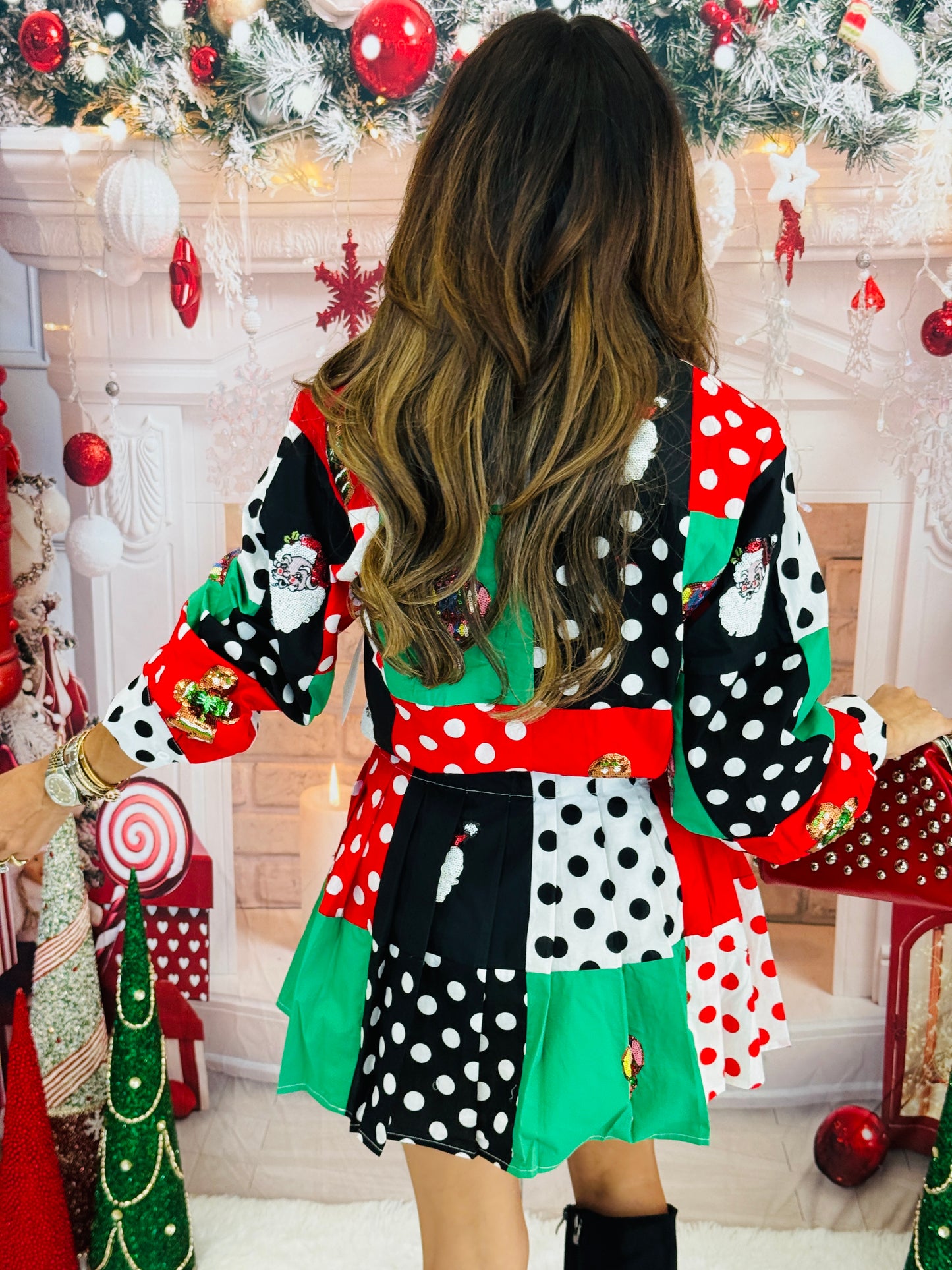 Queen Of Sparkles Colorblock Polka Dot Christmas Icon Mini Dress (Reg. & Plus)