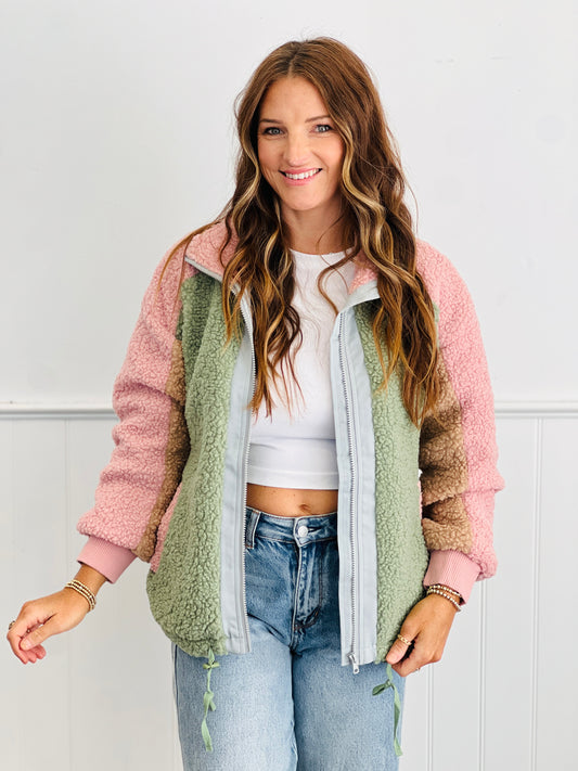 Sage/Rose Teddy Bomber Jacket (Reg.)