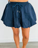 Navy Drawstring Balloon Mini Skirt (Reg & Plus)
