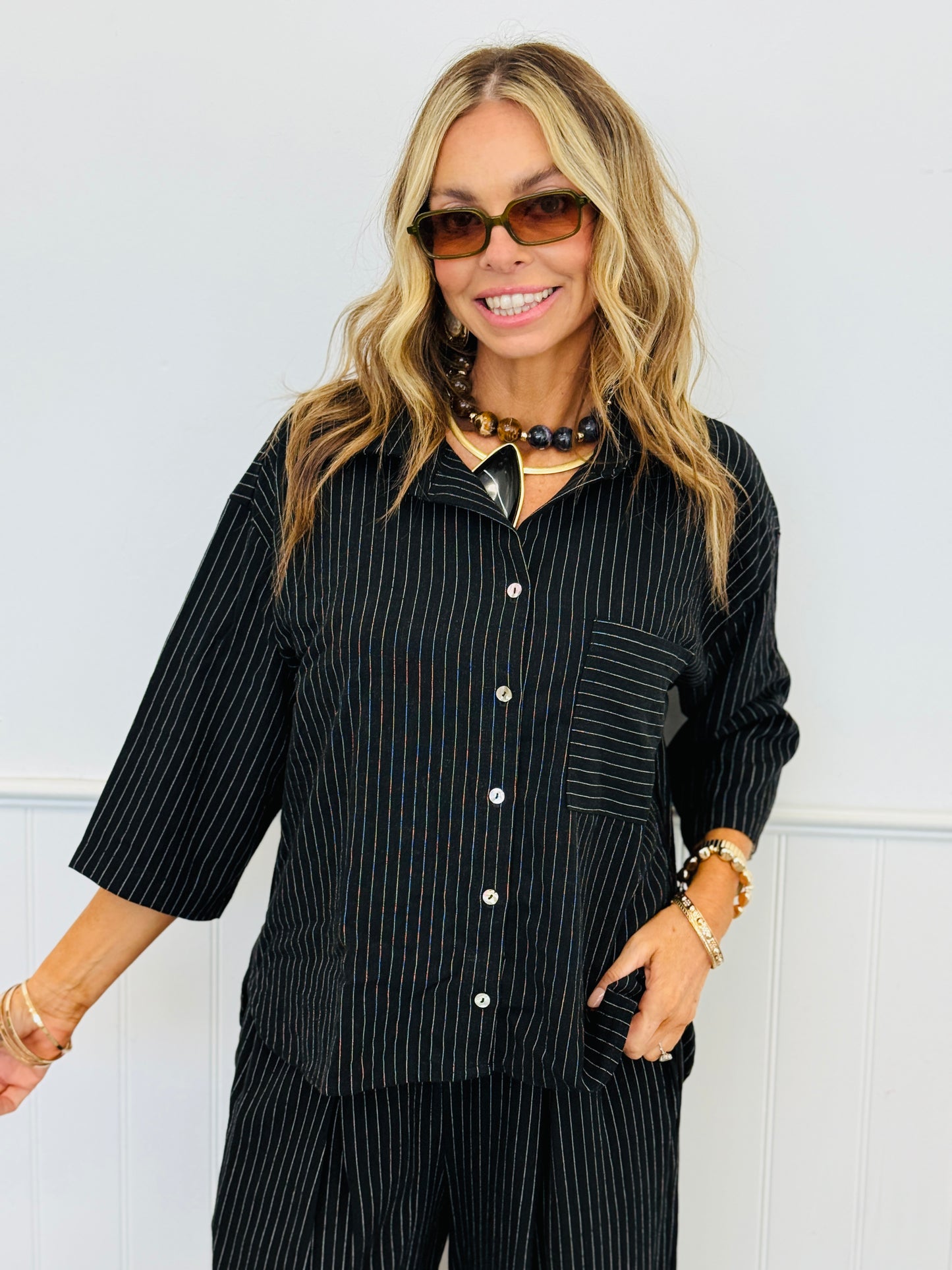 Striped High Low Button Up Shirt (Reg. and Plus) - 3 Colors