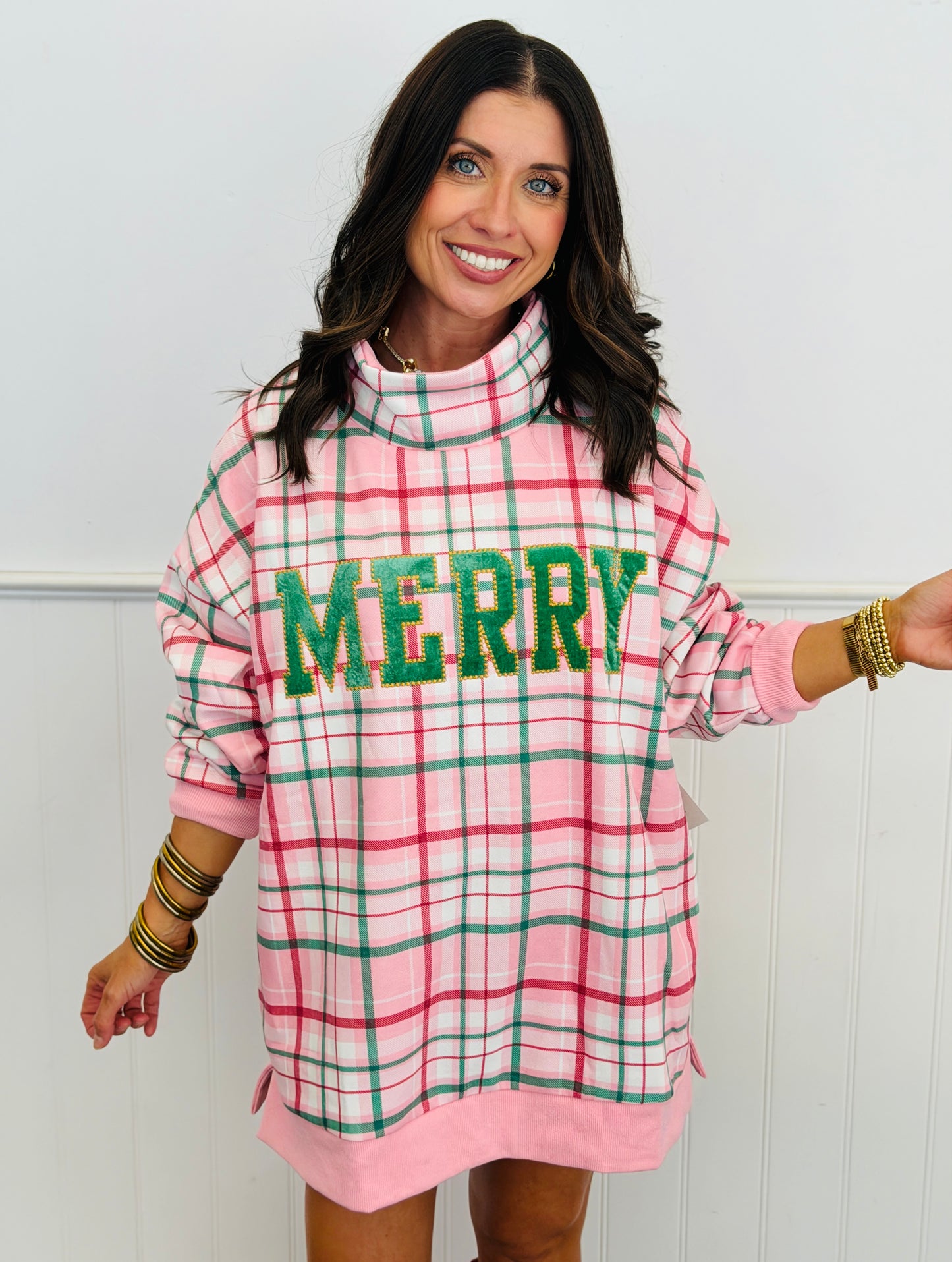 Pink Plaid Combo Merry Patch Sweatshirt (Reg.)