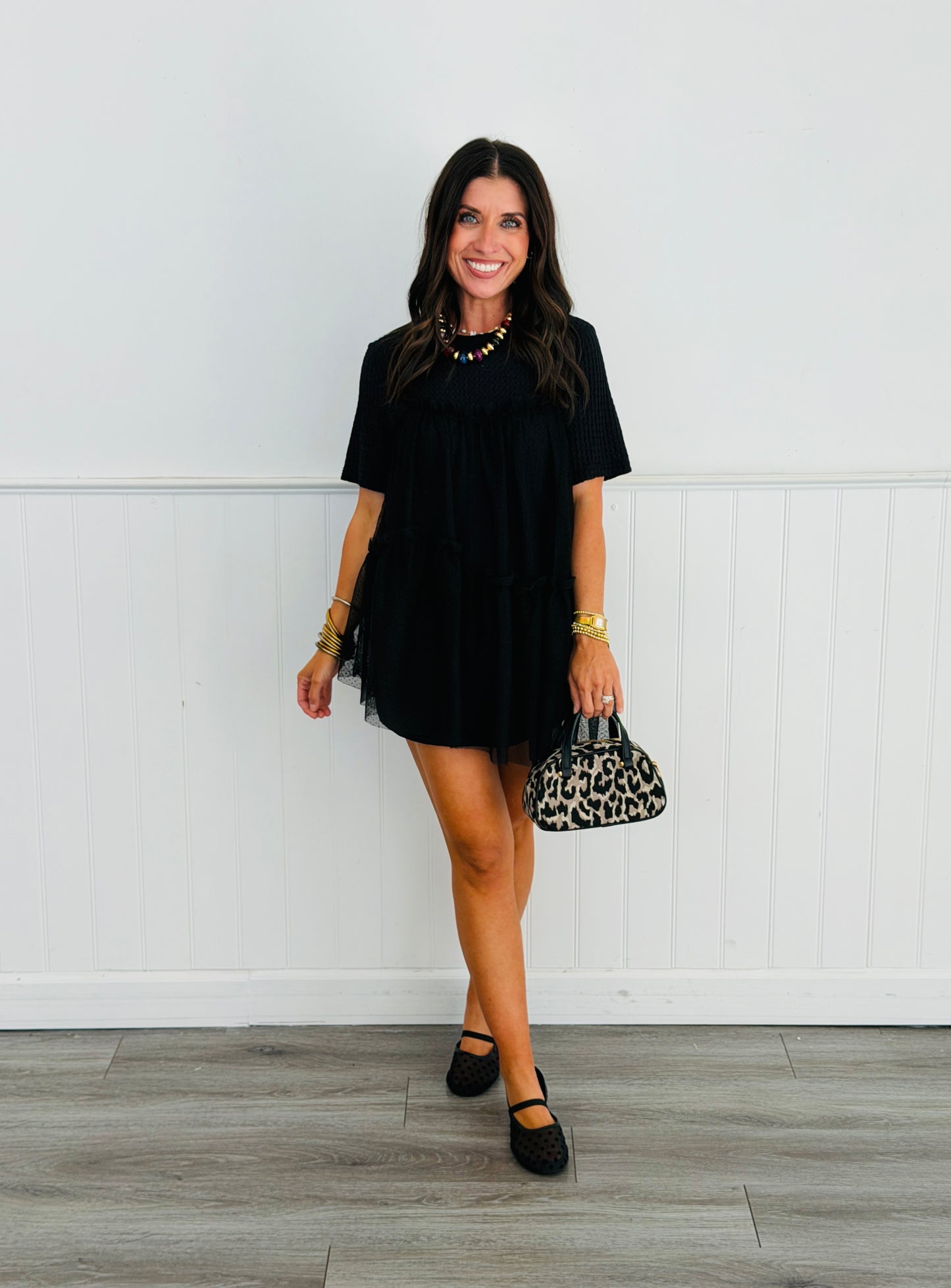 Black Waffle Knit Mesh Blouse (Reg. and Plus)