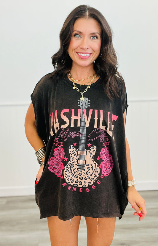Brown Nashville Guitar & Roses Graphic Tee (Reg.)