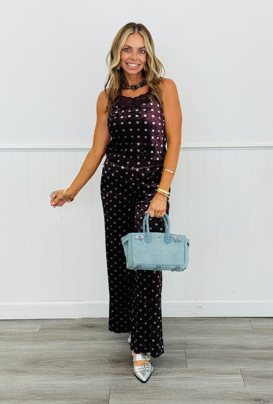 Burgundy Velvet Polka Dot Pants (Reg & Plus)