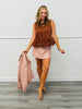 Toffee Brown Feather Hem Tank Top (Reg.)