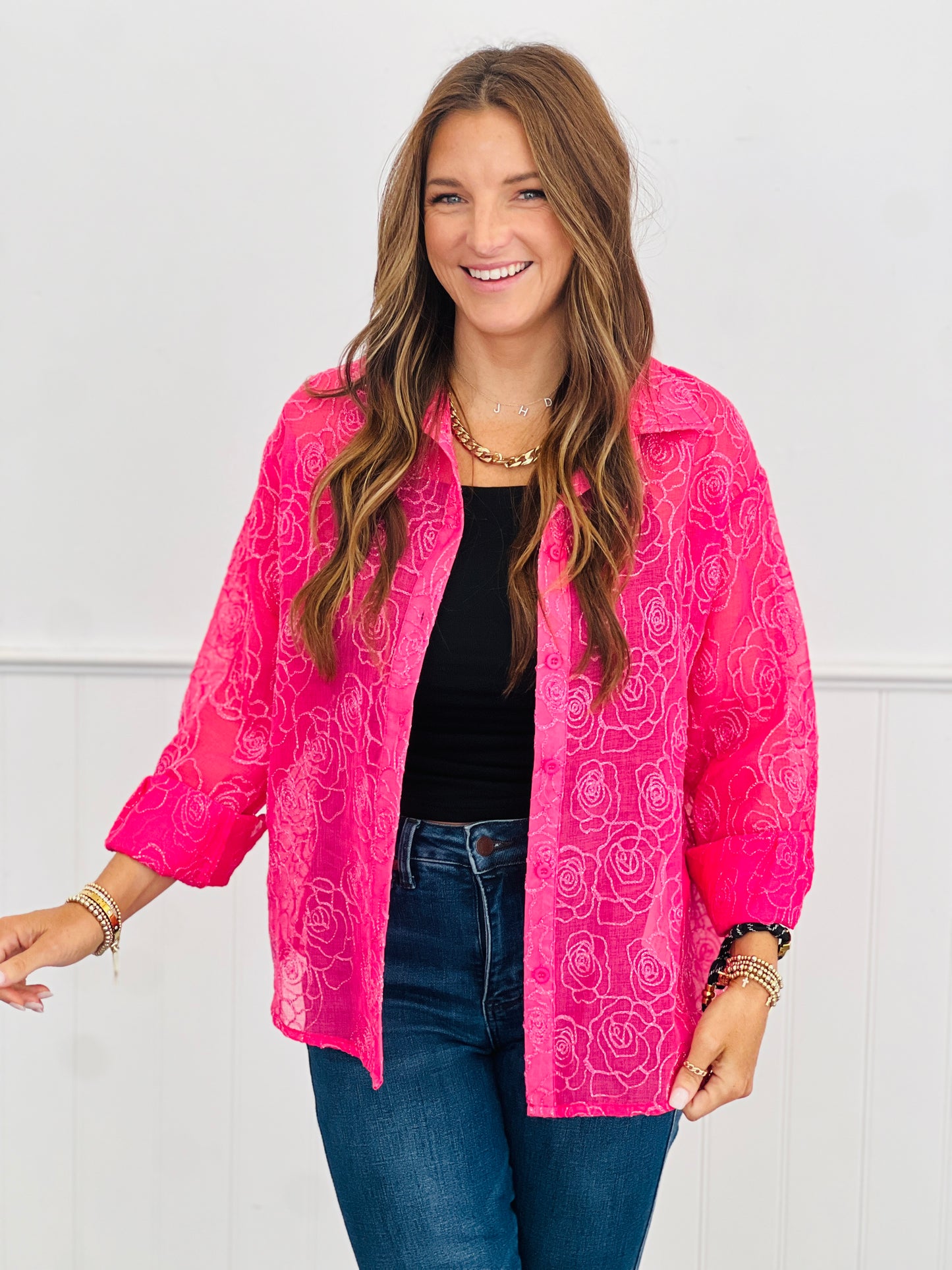 Floral Shimmering Sheer Top (Reg. & Plus)- 2 Colors