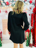 Black Contrast Plaid Puff Sleeve Mini Dress (Reg.)