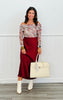 Burgundy Satin Side Zipper Midi Skirt (Reg & Plus)
