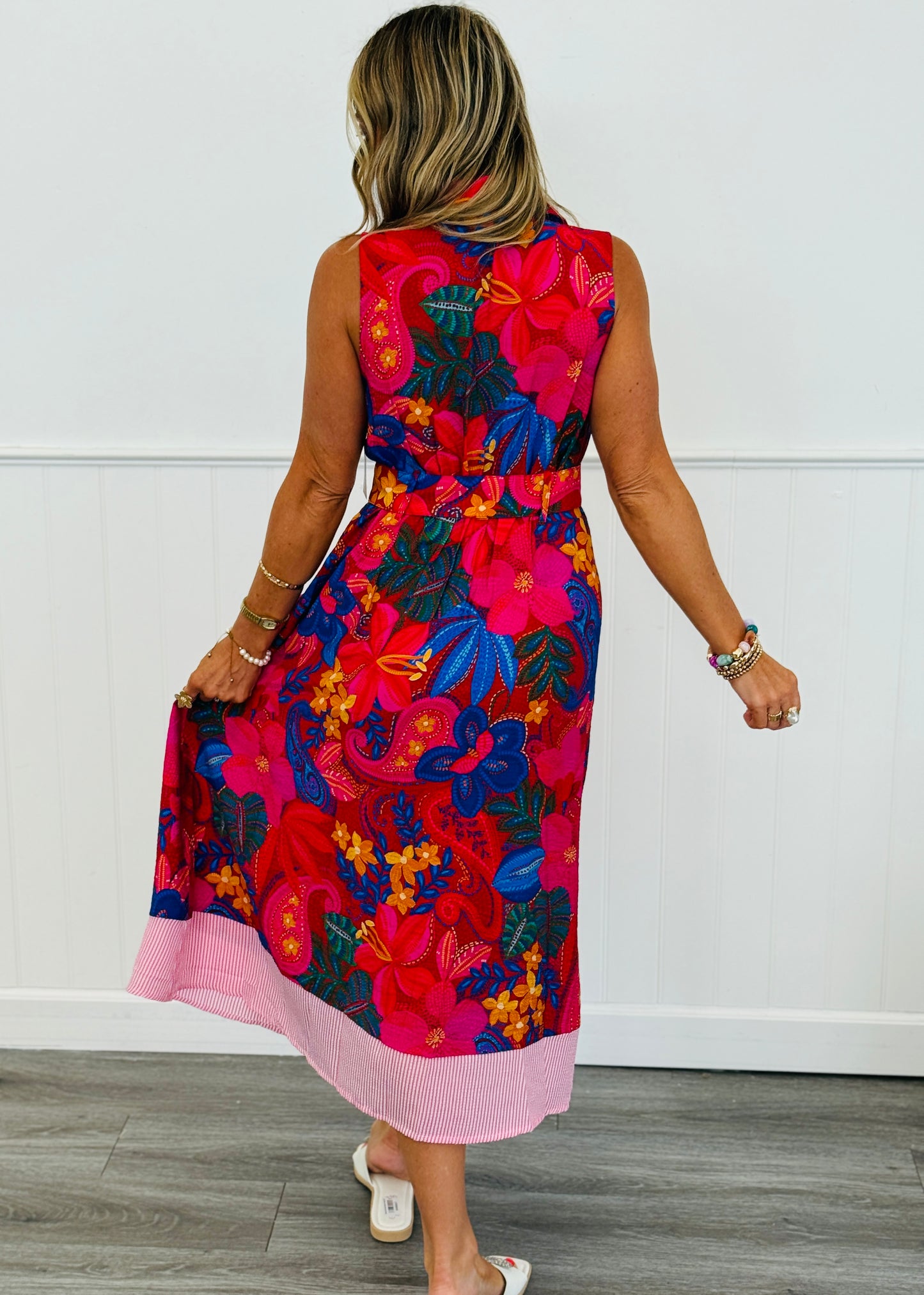 Red Tropical Floral Midi Dress (Reg & Plus)