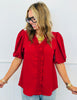 Wine Red Bubble Sleeve Blouse (Reg. and Plus)