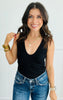 Black Ribbed Seamless Scoop-Neck Bodysuit (Reg.)